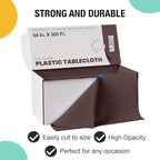 Exquisite Party Solids 54 Inch X 300 Feet Brown Plastic Table Cover Roll in A Cut - to - Size Box with Convenient Slide Cutter. Cuts Up to 36 Rectangle 8 Feet Plastic Disposable Tablecloths