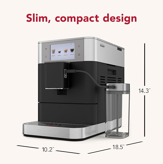 KitchenAid Fully Automatic Espresso Machine KF8 with Milk Attachment & Plant Based Milk Options, KES8558BK, Cast Iron Black