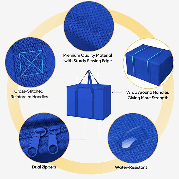 BALEINE 2Pk Insulated Reusable Grocery Bags, Collapsible Cooler Bag for Groceries, Heavy Duty Large Insulated Bag (Large, Midnight Blue)