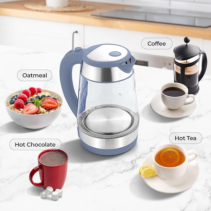 Zulay Kitchen Fast Boiling Electric Water Kettle - 1.7L, 1500W, Auto Shut-Off for Overboil & Boil Dry Protection, Cool-Touch Handle, 360° Base - Rapid Teapot Boiler For Coffee & Tea - Blue