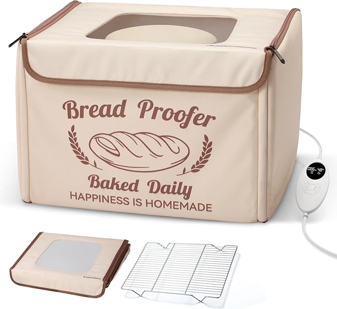 Folding Bread Proofing Box with 68-104℉ Temp Control & 48H Timer, Dough Proofer with Metal Rack, Proofing Box for Sourdough, Bread Baking, Pizza, Yogurt, Kombucha, Space-Saving & 5-Layer Fabric