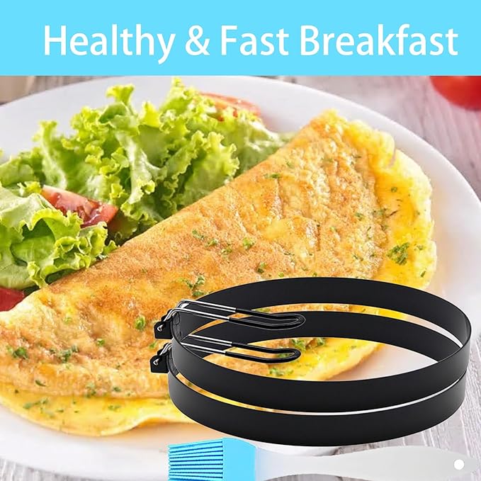 Pancake Mold, 2 Pack 8 Inch Large Stainless Steel Egg Rings With Oil Brush, Nonstick Round Griddle With Handle for Frying Eggs, Muffins, Sandwich, Burger, Burrito, Tacos, Breakfast