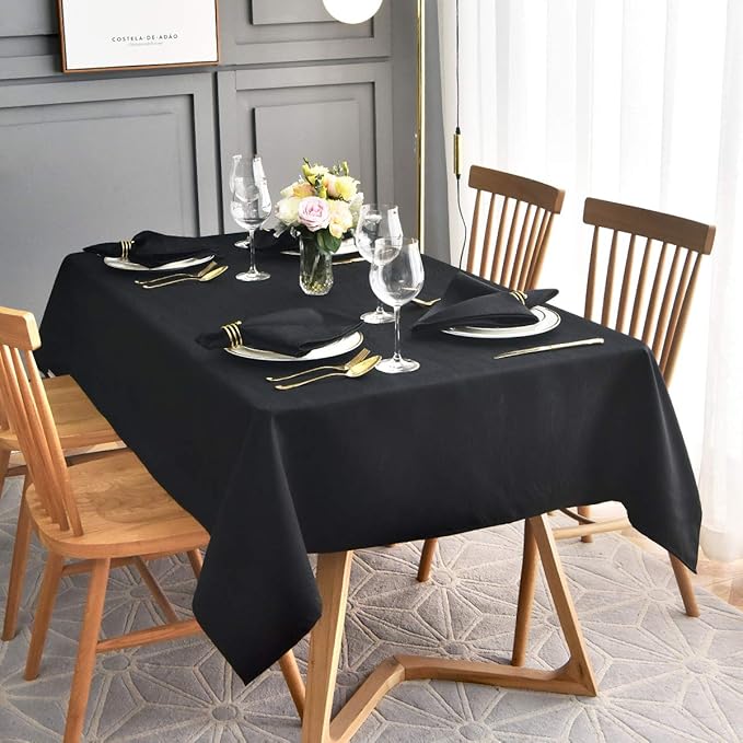 maxmill Jacquard Table Cloth Waving Pattern Water Resistant Wrinkle Resistance Heavy Weight Soft Tablecloth for Kitchen Dinning Tabletop Decoration Oblong 60 x 140 Inch Black
