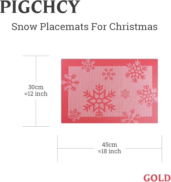 PIGCHCY Christmas Placemats Snowflake Woven Heat Resistant Placemats Washable Easy to Clean Table Mats for Dining Room and Decor(Set of 4, Red)
