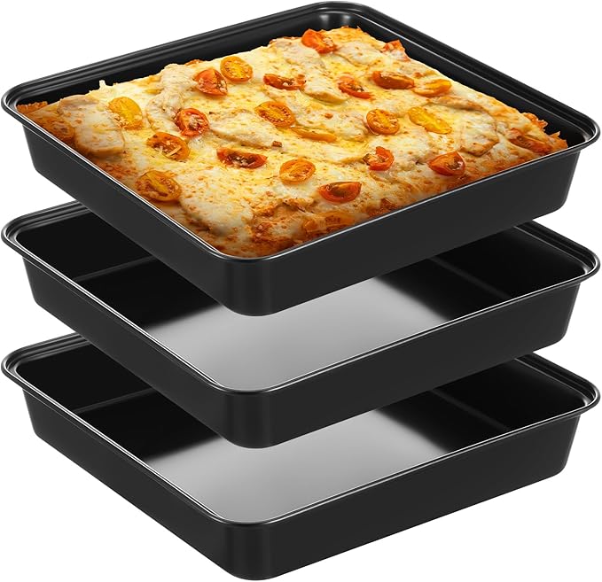 3 Pcs Detroit Style Pizza Pan 10 x 10 x 1.8 in Hard Rectangular Deep Pizza Pans Non Stick Sicilian Style Pizza Pan Dish Pre Seasoned Bakeware Kitchenware