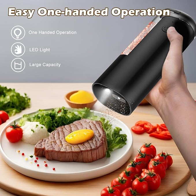 Electric Salt and Pepper Grinder Set: Rechargeable Salt and Pepper Shakers Set Electric For Gravity Spice Grinders Adjustable Automatic Peppercorns Mills Refillable Shaker Mill Large Capacity