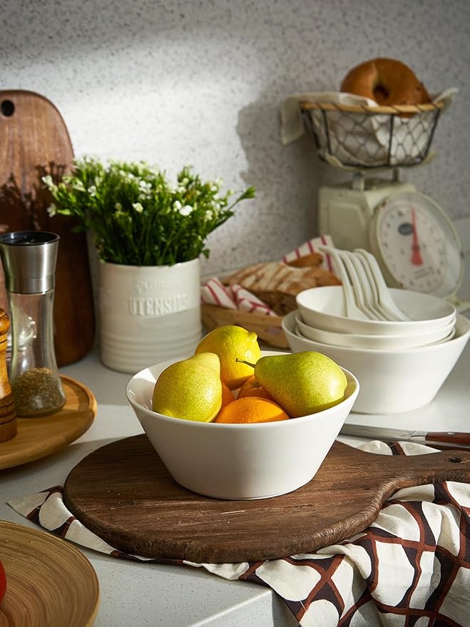 DOWAN 58.5 OZ Large Ceramic Salad Bowls Set of 4 - Microwave & Dishwasher Safe, Ideal for Salad, Fruit, Pasta, Snacks, Oatmeal - Soup Bowls Set for Restaurant, Party, Daily Use, Wedding, Soft White