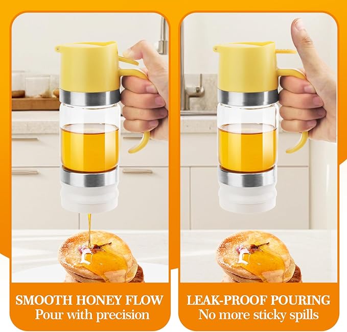 Glass Honey Dispenser,10 OZ Honey Pot with Handle,No Drip Honey Container Jar,Maple Syrup Dispenser,Ideal for Honey and Syrup,White base