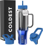 Coldest Tumbler with Handle and Straw - 100% Spill Proof Tumbler with Straw (3 Lids) - Stainless Steel Insulated Leakproof Tumblers for Women & Men - Cup Holder Friendly - 46 oz (Water Nova)