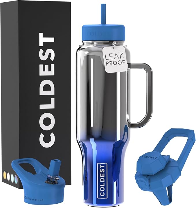 Coldest Tumbler with Handle and Straw - 100% Spill Proof Tumbler with Straw (3 Lids) - Stainless Steel Insulated Leakproof Tumblers for Women & Men - Cup Holder Friendly - 46 oz (Water Nova)