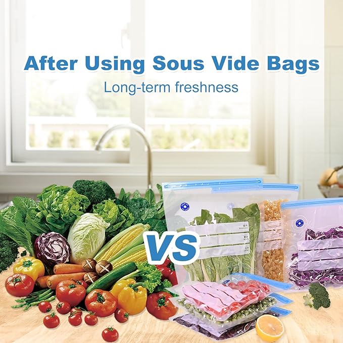 Sous Vide Bags, 50 PCS 10"X13.5" Reusable Vacuum Seal Bags for Food,Vacuum Zipper Sealer Bag with Sealing Clips,Sous Vide Cooking,Freezer Safe,Microwave Heating and Food Storage
