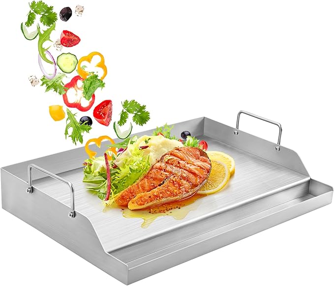 GasSaf Universal Stainless Steel Griddle for Gas Grills and Gas Stove, 18 x 12.5 Griddle Plate for Outdoor Camping, Tailgating, Parties, Flat Plate for Weber Chargriller Charbroil and More Grills