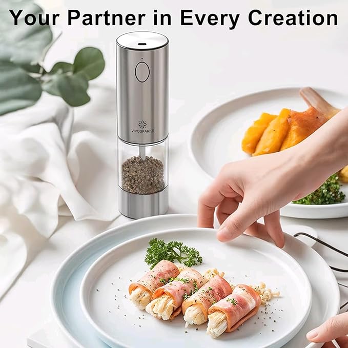 Electric Salt and Pepper Grinder Set, Upgraded 3.2oz (95ml) Large Capacity USB Rechargeable Mill with LED Light & 6 Adjustable Coarseness, Stainless Steel Shaker for Kitchen, BBQ, Gift Giving