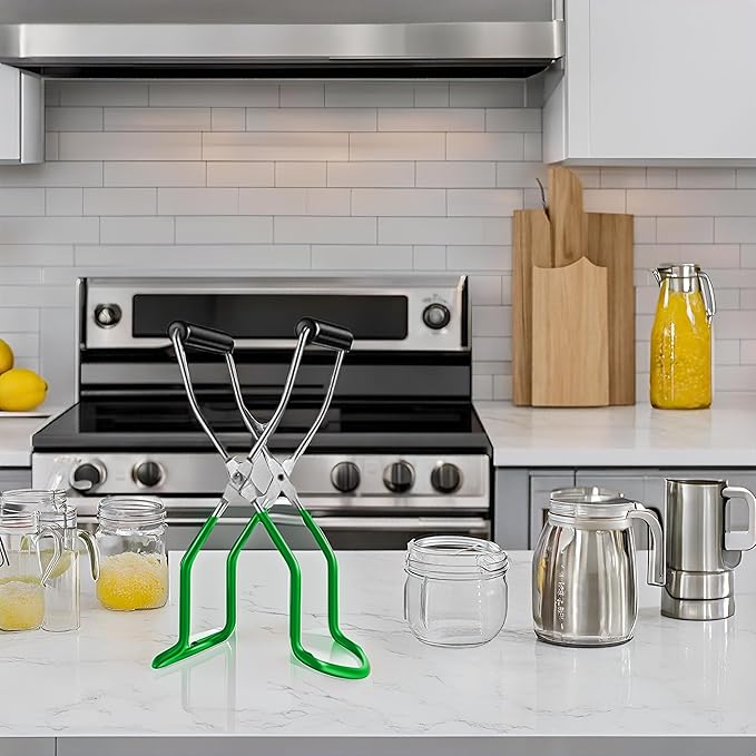 Canning Jar Lifter Tongs, Stainless Steel Jar Lifter with Rubber Grips - for Slip Wide-Mouth Clip for Kitchen Restaurant, Green