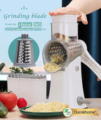 Ourokhome Rotary Cheese Grater Shredder, Multifunction 5 in 1 Kitchen Manual Speed Round Mandolin Food Slicer Vegetable Shooter Potato Hashbrown Grinder for Nut, Carrot, Radish, Cucumber, White