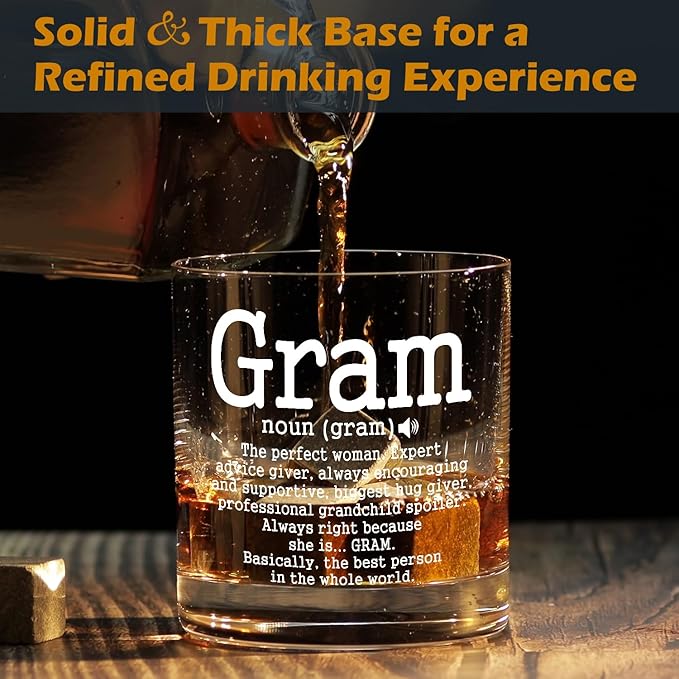 kunlisa Gram Gifts Whiskey Glasses, Best Grandma Gifts for Mother's Day Birthday from Grandkids, 10 oz Drinking Rocks Glasses for Women Whisky Cocktail Scotch Bourbon Liquor