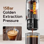 Portable Electric Espresso Machine,15 Bar Self Heating Outdoor Coffee Maker, Travel Coffee Machine for Camping With Ground Coffee and NS Capsule for RV, Office,Car Coffee with carry Bag