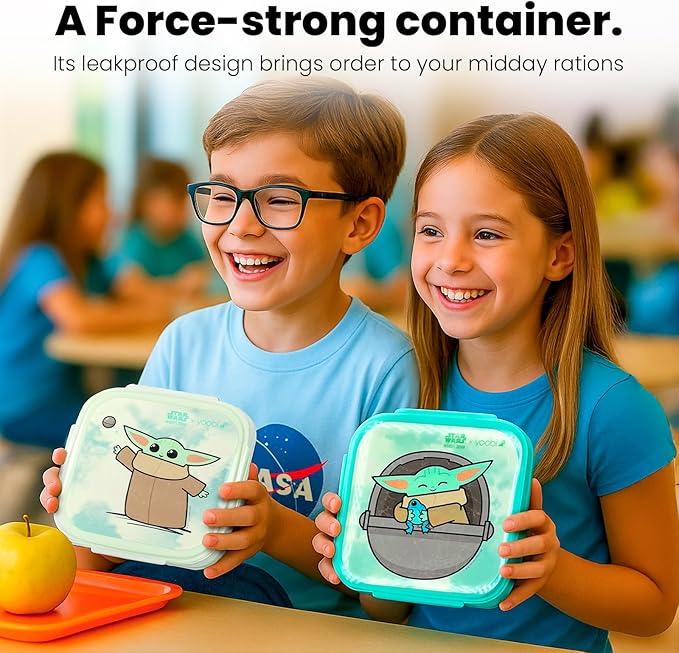 Yoobi Star Wars X 2-Pack Grogu Bento Boxes & Ice Packs for Kids & Tweens – 3 Compartment Lunch Box, Dishwasher & Microwave Safe – BPA & PVC Free, Leakproof – 2 Boxes