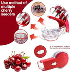 Cherry Pitter, Multi Cherry Stoner, Stainless Steel Multiple Cherry Stone Remover Tool, Cherry Seed Remover, Cherry Stone Seed Removal Core Easy Squeeze with Grip 6 Cherries Red