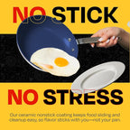 Guy Fieri's Flavortown 2-Piece Ceramic Cookware Set, Nonstick Frying Pan Set 10" and 12", Easy-Clean Kitchen Cookware, Made without PFAS PTFE PFOA, Induction Compatible, Dishwasher Safe, Blue & White