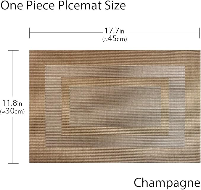 PIGCHCY Placemats Set of 6,Washable Woven Vinyl Kitchen Table Mats Non Slip Durable Placemats,Heat Resistant Placemats for Dining Table (Champagne)