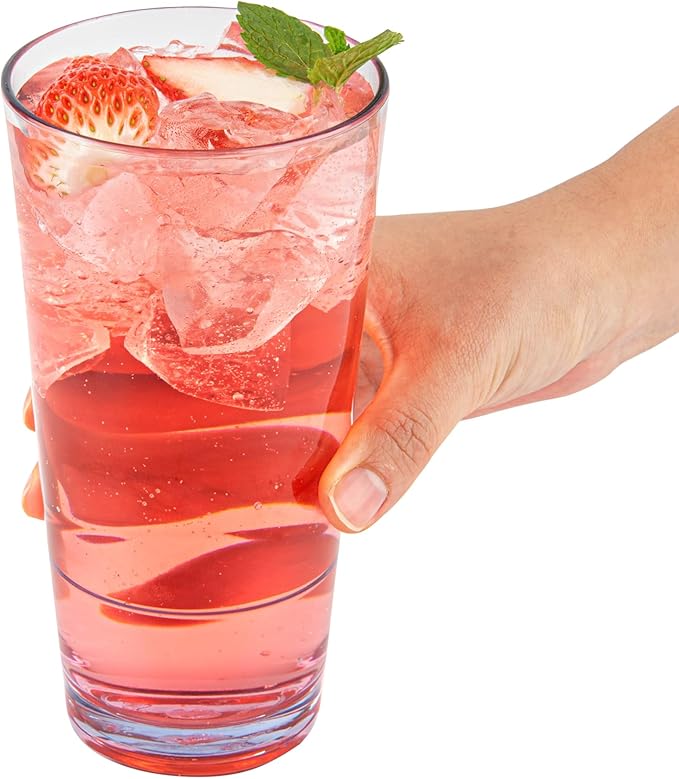Restaurantware-Bev Tek 20 Ounce Clear Drinking Glasses, 10 Heavy-Duty Plastic Highball Glasses - Dishwashable, Stackable, Clear Plastic Cooler Glasses, For Serving Drinks At Catered Events