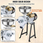 VEVOR Electric Grain Mill Grinder, 3000W Spice Grinders, Commercial Corn Mill with Funnel, Thickness Adjustable Powder Machine, Heavy Duty Feed Flour Cereal Mill Wheat Grinders, Dry & Wet Grinder