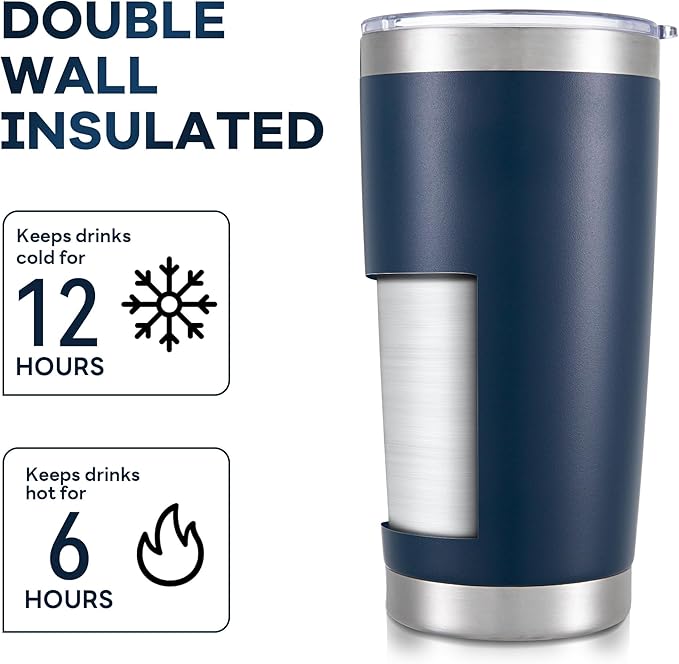 20 oz Tumbler with Lid Stainless Steel Insulated Tumblers Bulk Double Wall Vacuum Cups Powder Coated Travel Mug Keep Drinks Cold and Hot, Navy, 4 Pack
