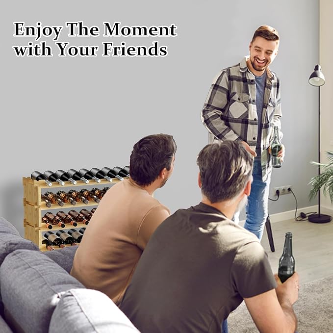 Bambloom Wine Rack Freestanding Floor, Stackable Wine Bottle Storage, Wooden Free Standing Wine Stand Organizer for Kitchen,Cellar. 36 Bottles Wine Holder Display Shelves for Champagne(Bamboo)
