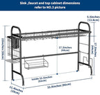 MOUKABAL Dish Drying Rack - Stainless Steel Over The Sink Dish Drying Rack (Expandable Length), Large Dish Rack with Utensil Holder, 32.3" - 33.9"(L) x 11.4"(W) x 23"(H) Black