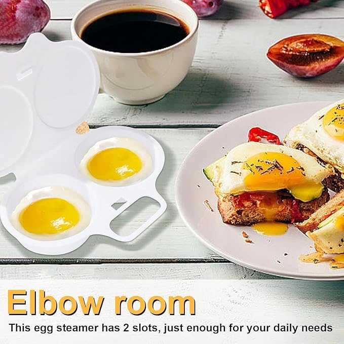 1 PC White Egg Poacher, BPA-Free 2 Cavity Nonstick Poached Egg Maker With Lid, Double Drain Poached Egg Cups, Microwave Cooker, Kitchen Cooking and Dining