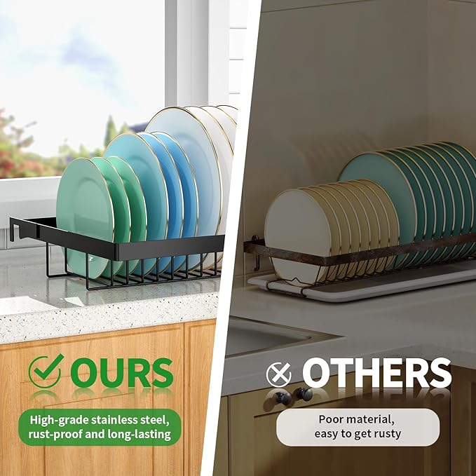 Over The Sink Dish Drying Rack,Expandable 2-Tier Stainless Steel Over The Sink Dish Rack with Utensil Holder Dish Drainers for Kitchen Counter