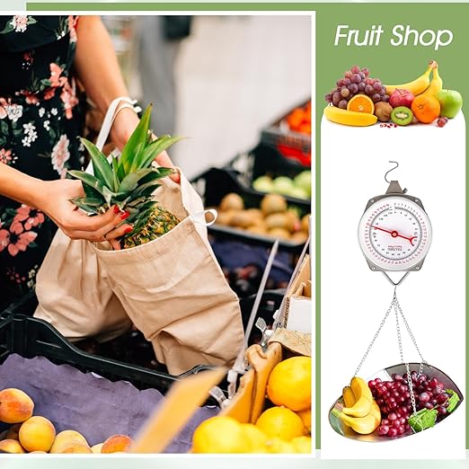 2 Sets 110 lbs Large Display Hanging Scale with Scale Scoop Kitchen Dial Weight Scale Silver Industrial Spring Scales for Shopping Traveling Food Produce Weighing