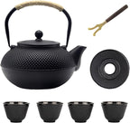 Big Cast Iron Teapot, Japanese Tetsubin Tea Kettle for Stovetop Safe, Cast Iron Teapot with Stainless Steel Infuser for Loose Tea and a Fully Enameled Interior (1500ml Tea Set with Cups)