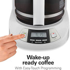 Hamilton Beach 12 Cup Programmable Drip Coffee Maker with 3 Brew Options, Glass Carafe, Auto Pause and Pour, White (46294)