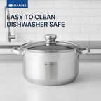 Daniks Standard Stainless Steel Stock Pot with Glass Lid – Induction 7 Quart, Dishwasher Safe, Measuring Scale, For Soup, Pasta, Stew, Silver