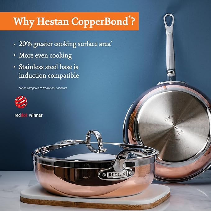 Hestan - CopperBond Collection - Copper Saucier Pan with Lid, Induction Cooktop Compatible, 2-Quart