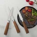 Natura Series 4.5” Serrated Steak Knife Set of 8, High Carbon Stainless Steel, Wooden Handle