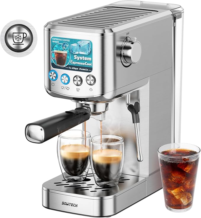 Espresso Machine 20 Bar, Compact Espresso Maker with Milk Frother, Stainless Steel Coffee Machine with 42 oz Water Tank for Cappuccino, Latte&Cold Brew, Home&Office, Silver