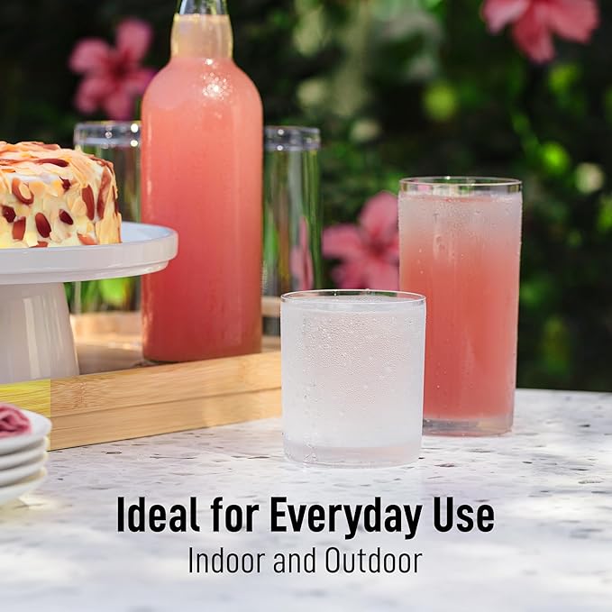 Zulay Kitchen Acrylic Plastic Glasses Drinkware - 16 Piece Unbreakable Drinking Glasses - BPA-Free, Reusable Plastic Tumblers for Home & Outdoors - Stackable, Lead-Free & Dishwasher Safe - (12&16oz)