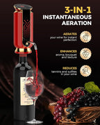 Luxurious 3-in-1 Electric Wine Aerator, Decanter, Dispenser & Vacuum Pump. Touch Screen LED Display - Wine Preservation System with Temp Monitor, Gift for Wine Lovers Women Men (Red)