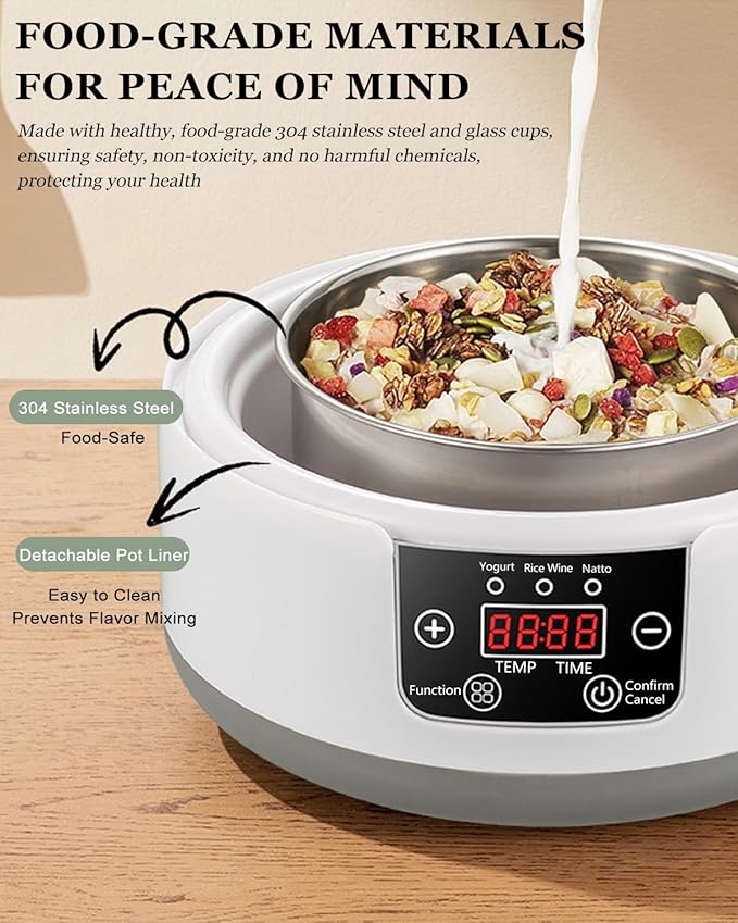 36 Hour Yogurt Maker, Automatic Digital Yoghurt Maker with Constant Temperature Control and Timer, Multifunctional Probiotic Yogurt Machine for Home Cheese, Fruit Wine (With 4 Glass Jars 42 Ozs)