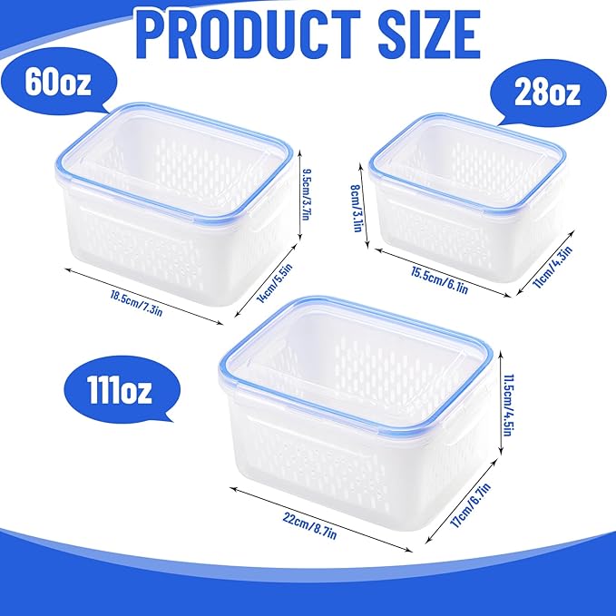 Large Fruit Containers for Fridge - Leakproof Food Storage Containers with Removable Colander - Dishwasher safe Produce Containers Keep Fruits, Vegetables, Berry, Meat Fresh longer (3)