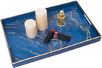MAONAME Decorative Tray, Plastic Marbling Tray with Handles, Rectangular Coffee Table Trays and Serving Trays for Ottoman, Bathroom, 15.7” x 10.2”, Blue