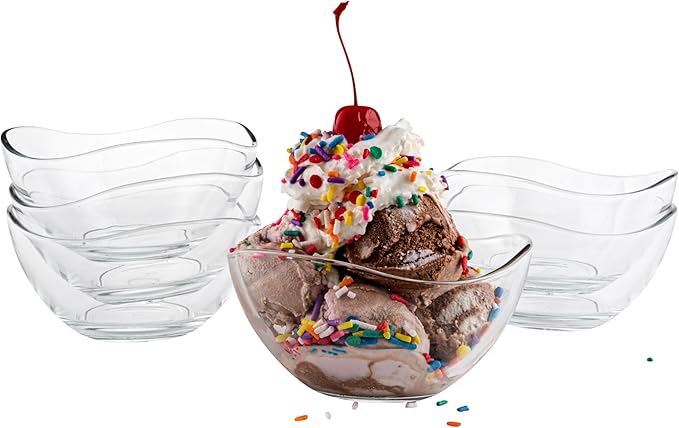 Dessert Bowls - Set of 6 Small Glass Ice Cream Bowls, 10 Oz Each - Microwave & Dishwasher Safe