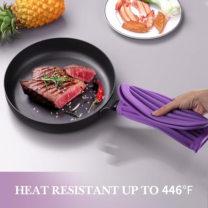 Silicone Trivet for Hot Dishes, 2 Pack Purple Heat Resistant Silicone Hot Pads Pot Holders for Kitchen Counter Non-Slip Trivets for Hot Pots and Pans, 9'' x 12'' Large Dish Drying Mat & Spoon Rest