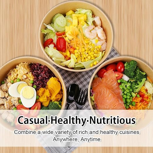 50 Pcs 32 Oz Large Paper Bowls with Lids, Disposable Soup Serving Bowls Bulk Party Supplies for Hot/Cold Food, Soup (32 OZ)