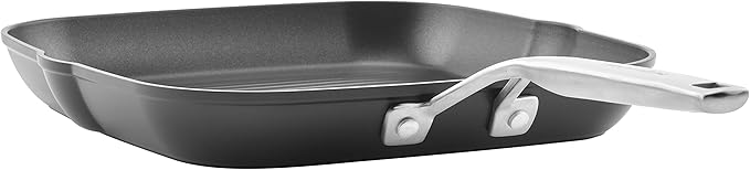 KitchenAid Hard Anodized Induction Nonstick Square Grill Pan/Griddle with Pouring Spouts, 11.25 Inch, Matte Black