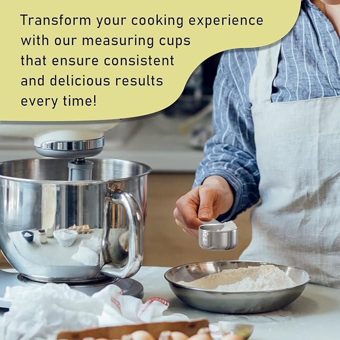 2PCS 1/3Cup (80ml, 2.7oz) Single Measuring Cup, Stainless Steel Measure Scoop, Metric and US Measurement, Dishwasher Safe