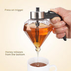 Glass Honey Dispenser, No Drip Honey Dispenser with Stand Diamond Shaped Honey Pot, Beautiful Syrup and Sugar Jar